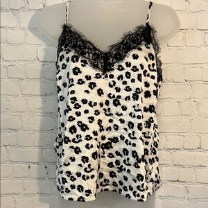 Love Tree Leopard Print Lace Trim Cami Top